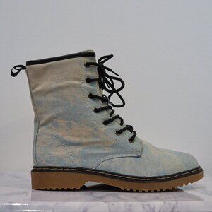LADY GODIVA | LIGHT DENIM BLEACHED COMBAT BOOTS